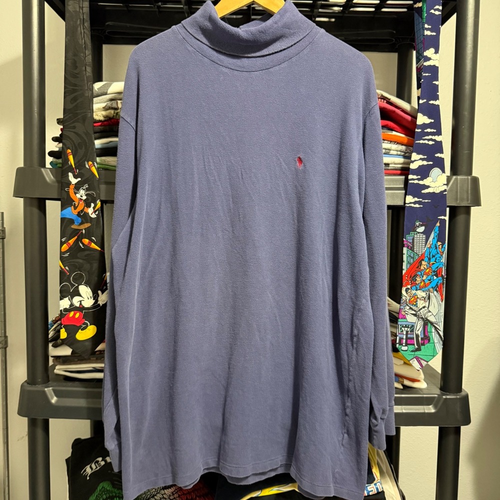 Vintage Blue Polo Ralph Lauren Mock Neck Long Sleeve Shirt XL